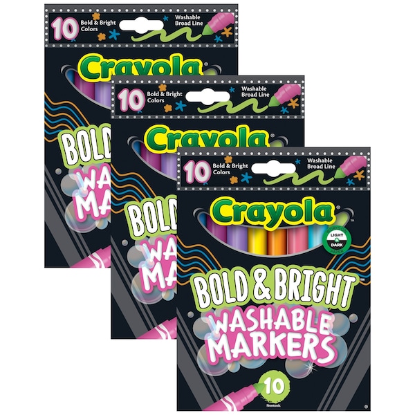Bold & Bright Washable Broadline Markers, 10 Colors, 30PK